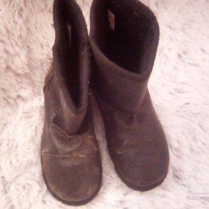 Girls Black Boots With Fox Fur Lining Size 1